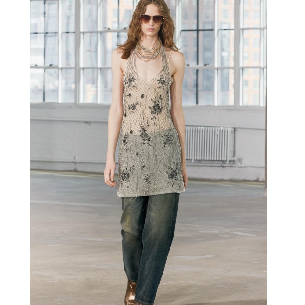 Zara Beaded Tulle Mini Dress - Gold and Black